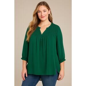 Rose & Olive 1X Green Swiss Dot Blouse Boho Chic Flowy Peasant Top Office Work